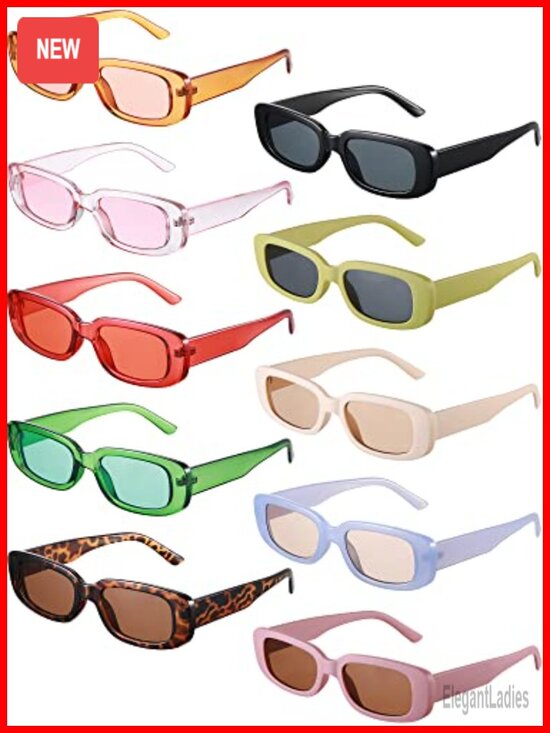 Retro Rectangle Sunglasses for Women Y2K Square Frame Full Coverage UV